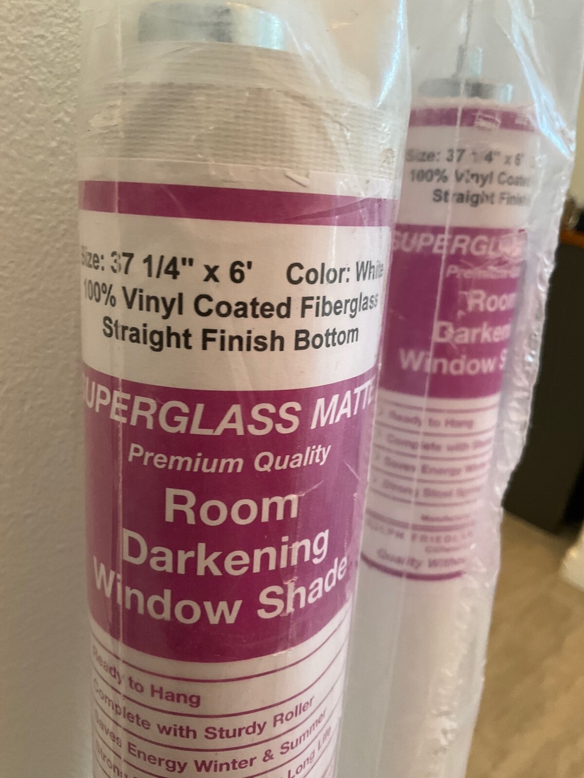 2 – Superglass Matte Blackout Roller Window Shade White 37 1/4″ x 6′