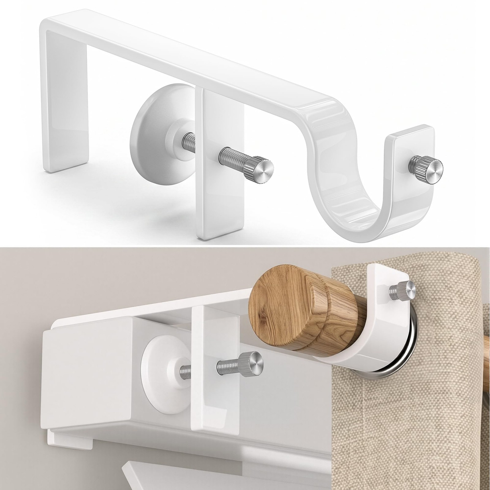 2 Pack White Over Blinds Curtain Rod Brackets Outside Mounted
