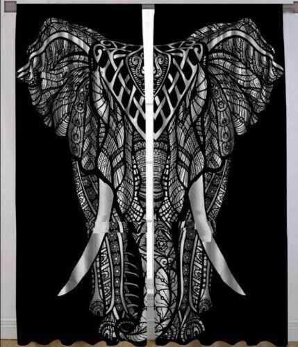 Black Elephant Indian Cotton Mandala Curtain Window Door Cover Hanging Drape Art