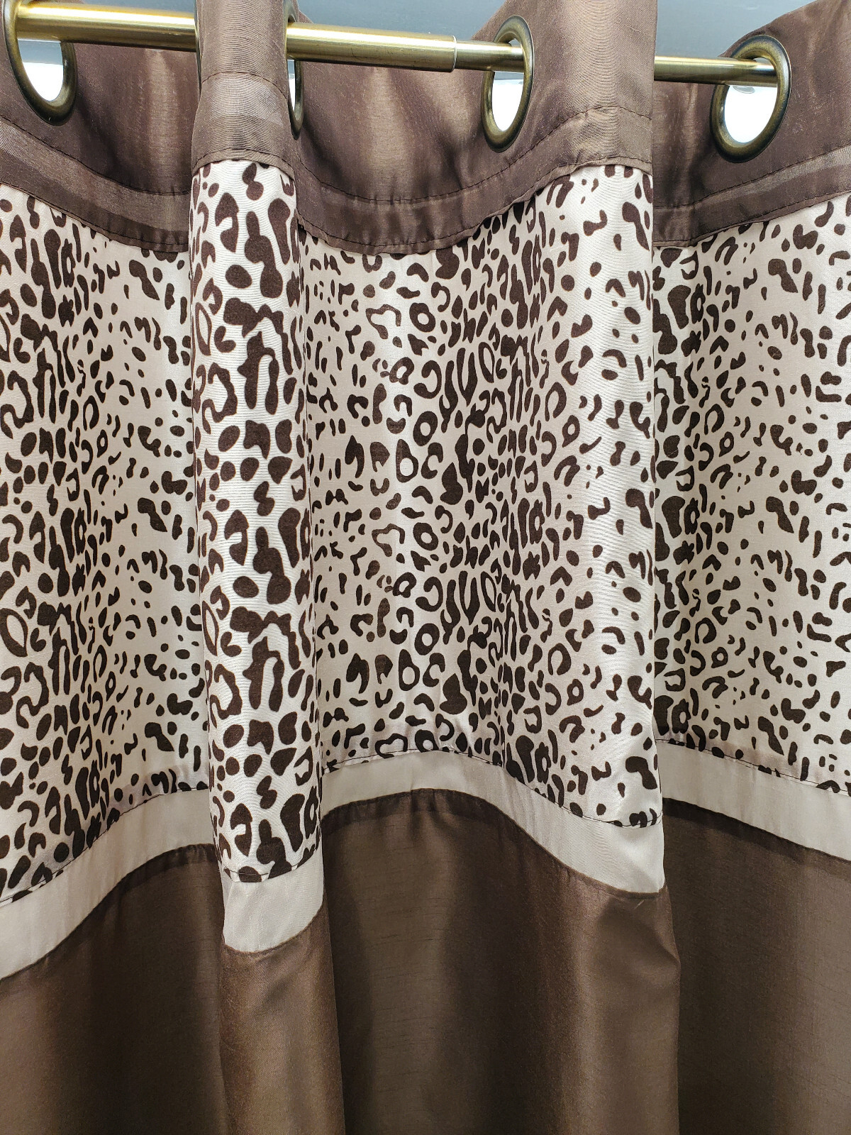 Leopard Flocked Grommet Panel Pair 108”Wx84”L Jungle Safari Sahara Big Cat Look