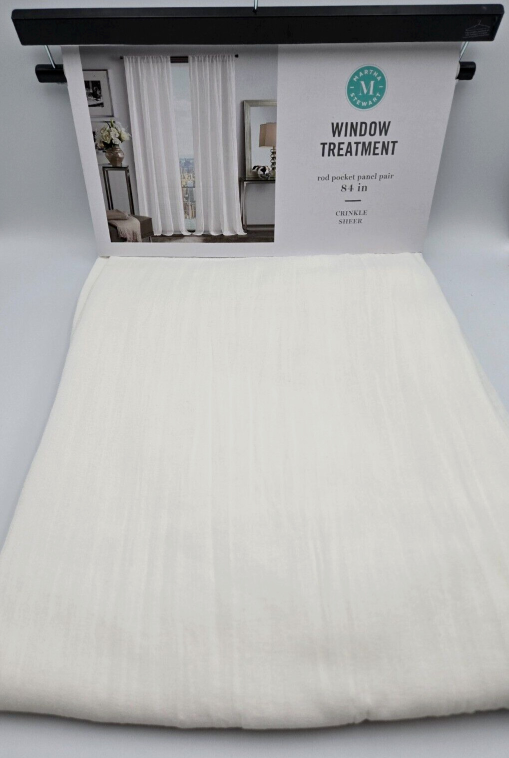 Martha Stewart Curtains Solid Crinkle Rod Pocket Sheer 2 Panels 48″ x 84″, White