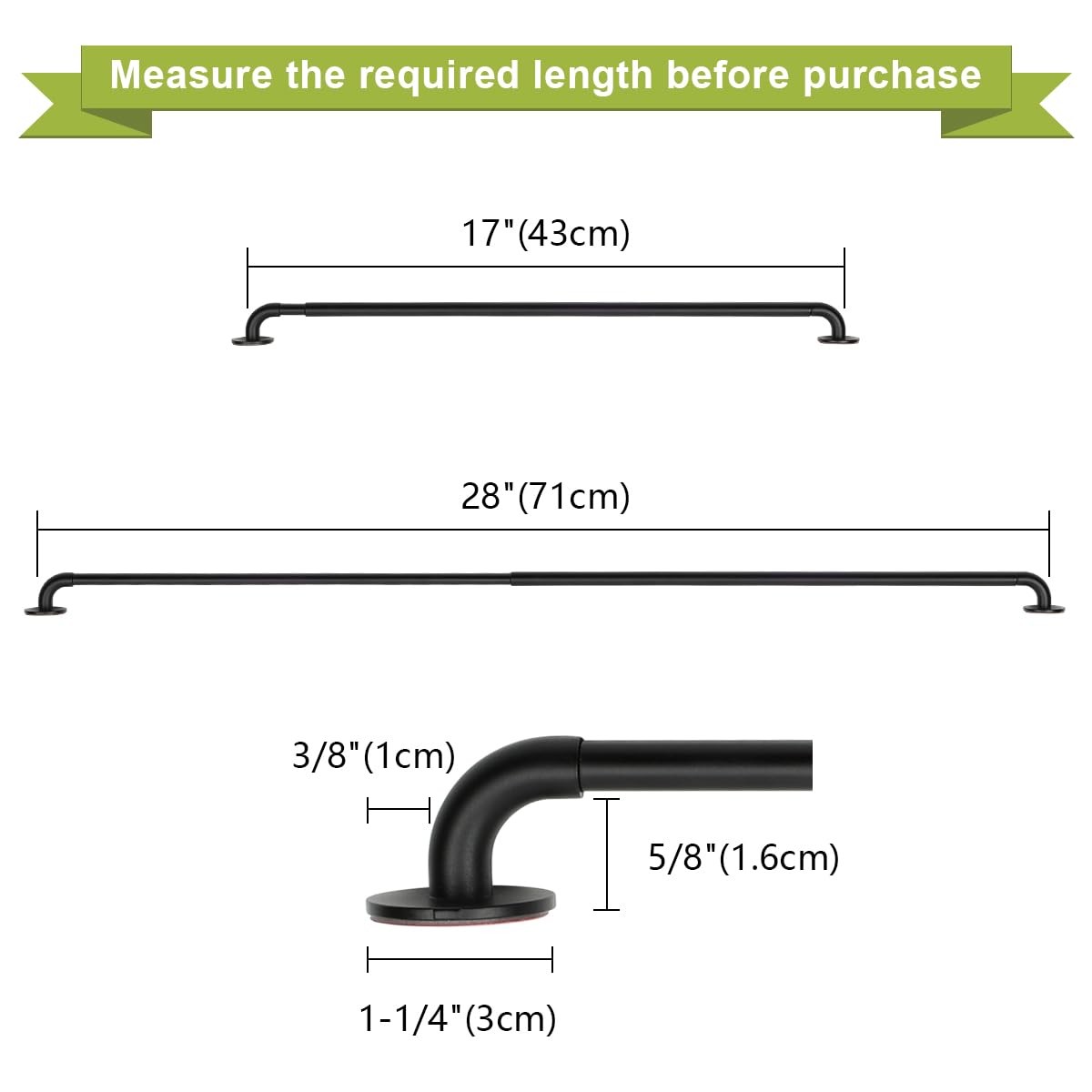 2 Pack Adjustable Sticky Adhesive 3/8 Inch Sash Curtain Rod for Metal, Wood D…