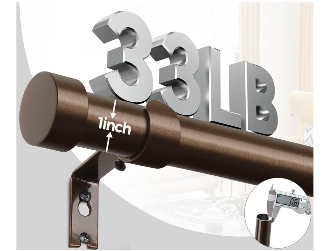 Kamanina 2-Pack Curtain Rods 32″-58″ Bronze/Brown 1″ Rod Adjustable Holds 33lbs
