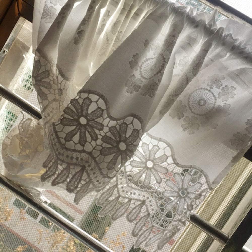 Bohemian Floral Embroidered Cotton Cafe Tier Curtain with Attached Valance