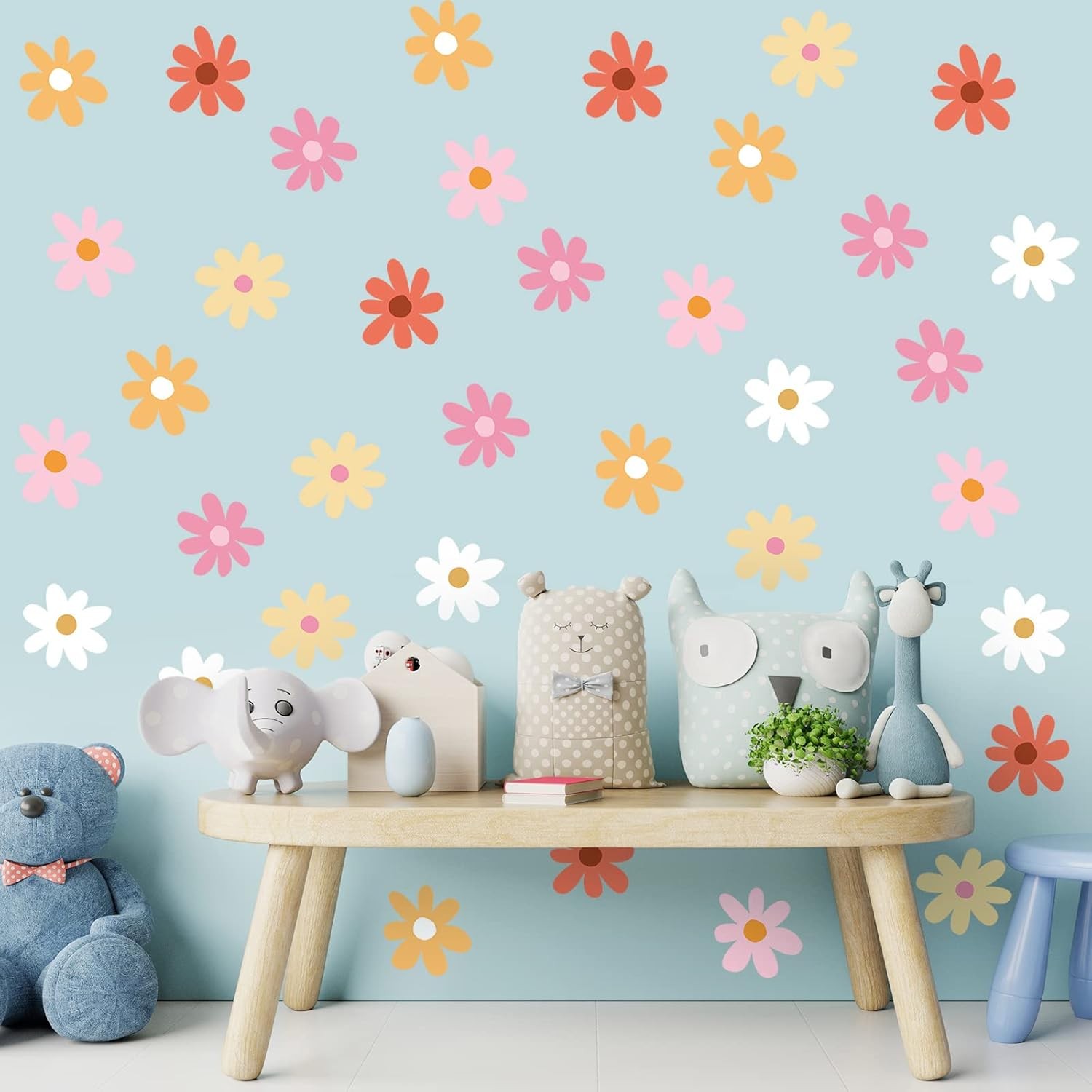 BBTO Daisy Wall Decal Flower Vinyl 0.98 Inches, Pink, White, Orange
