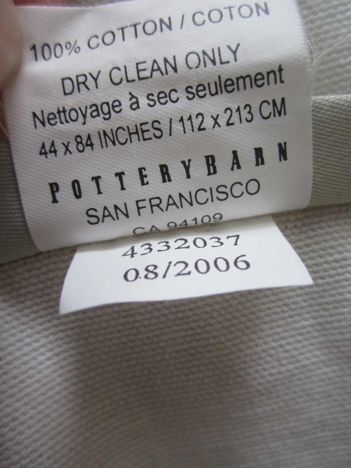 Pottery Barn Gray Geometric Hem Curtain, 1 Panel, 44”x 84” Lined