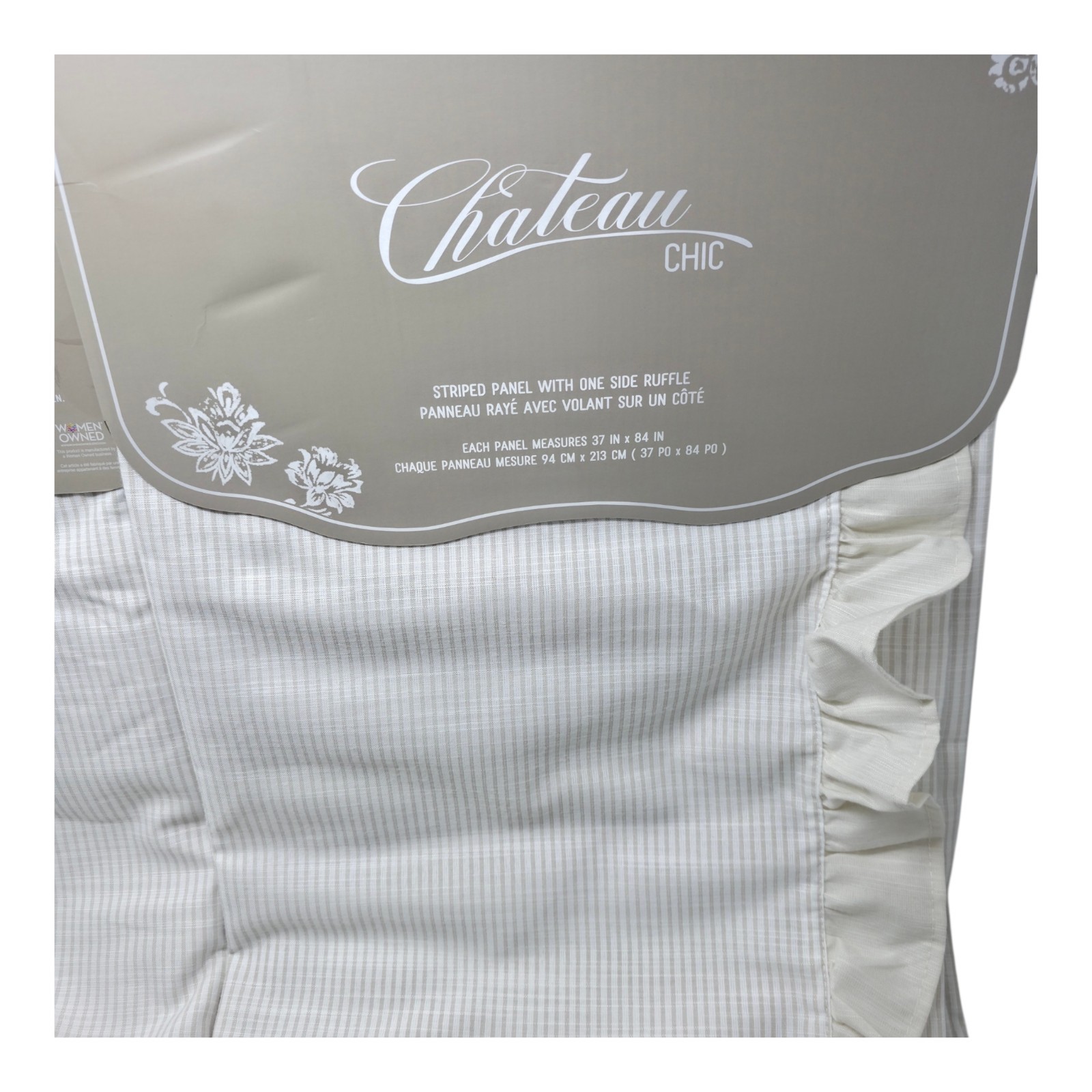 Chateau Chic Set Of 4 Stripe Ruffle Curtain Panels 38×84 Ivory Farmhouse NEW