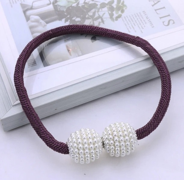 2pcs Pearl Magnetic Curtain Tie Back Clips Rope Holders Home Decor Set – NEW