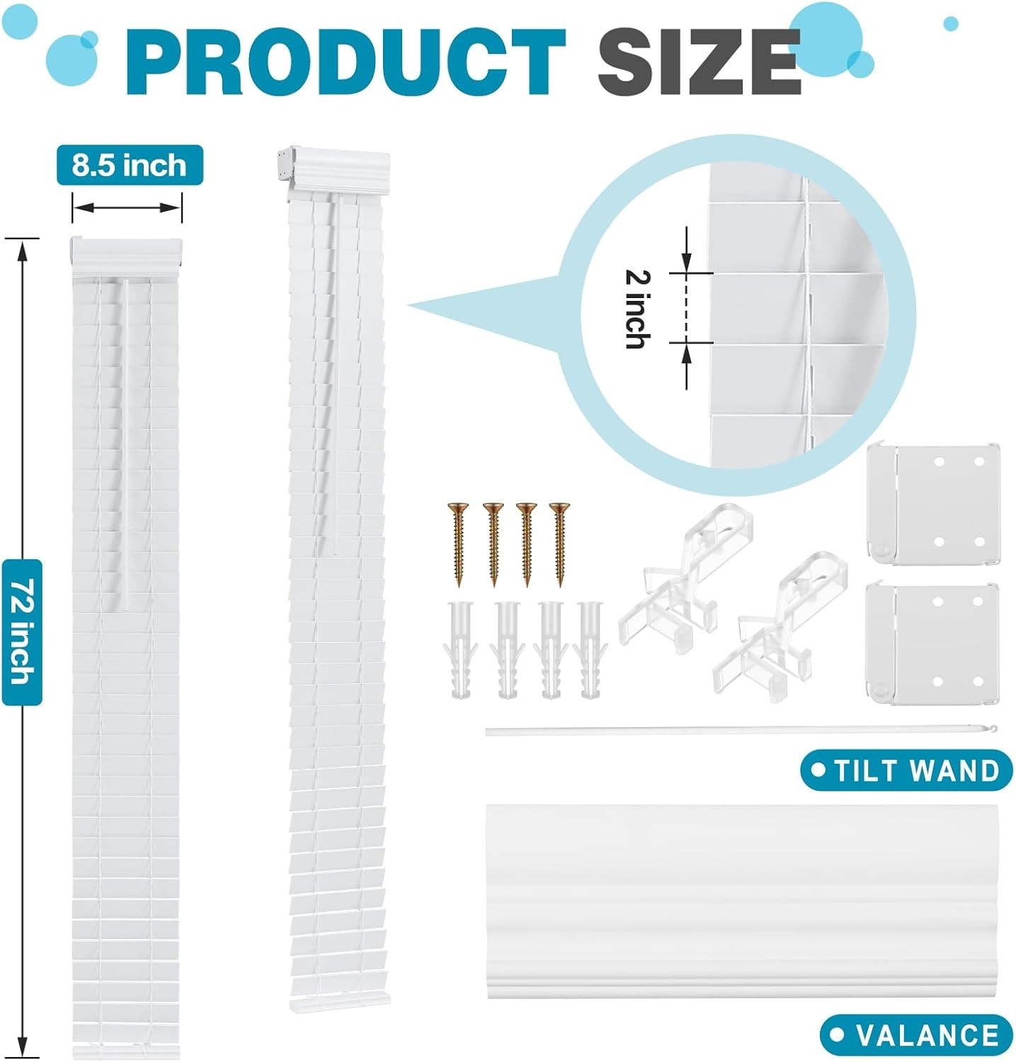 2 Pack 2 in Cordless Sidelight Blinds 8.5 x 72 in Horizontal White Faux Wood