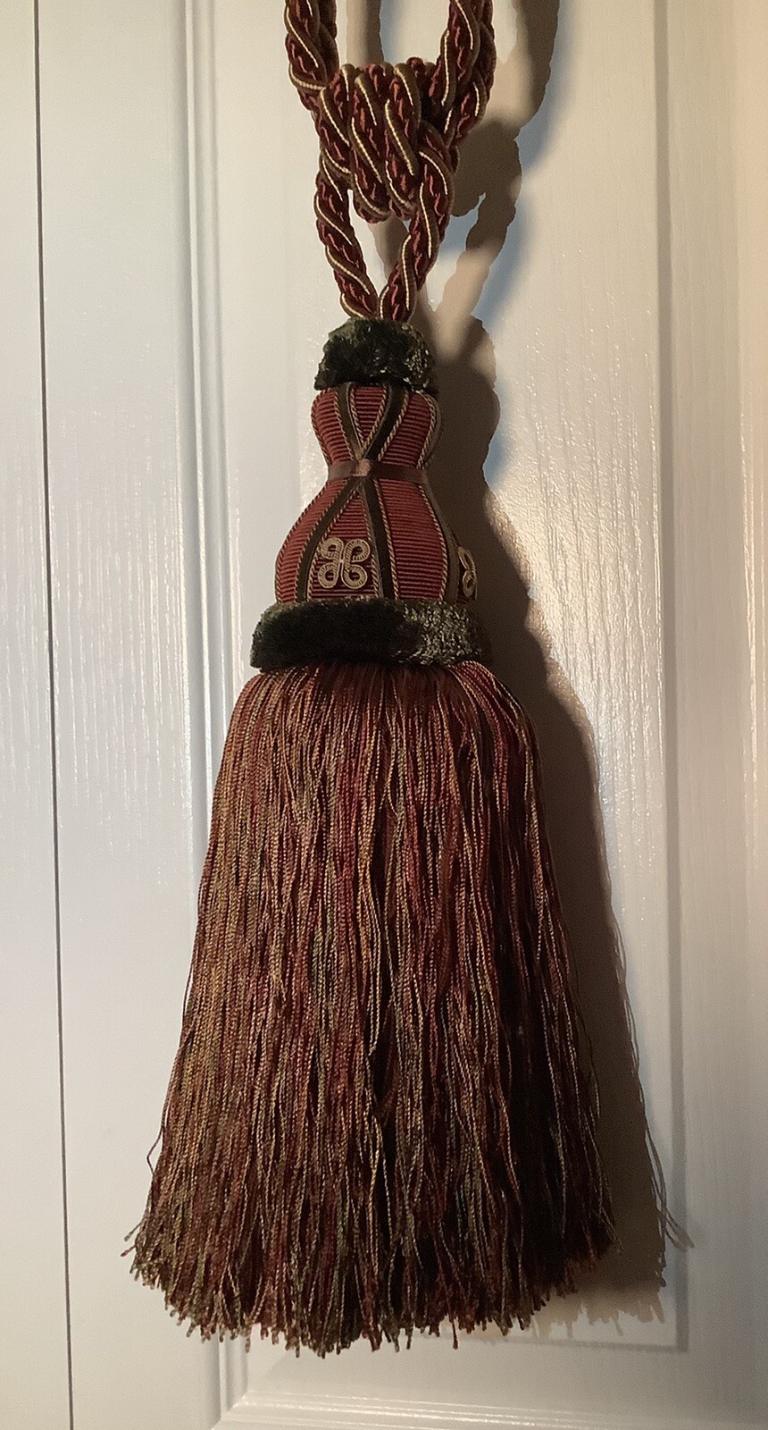 Single Traditional Large Beige Green Burgundy 12” Tassel Rope Curtain Tie Back