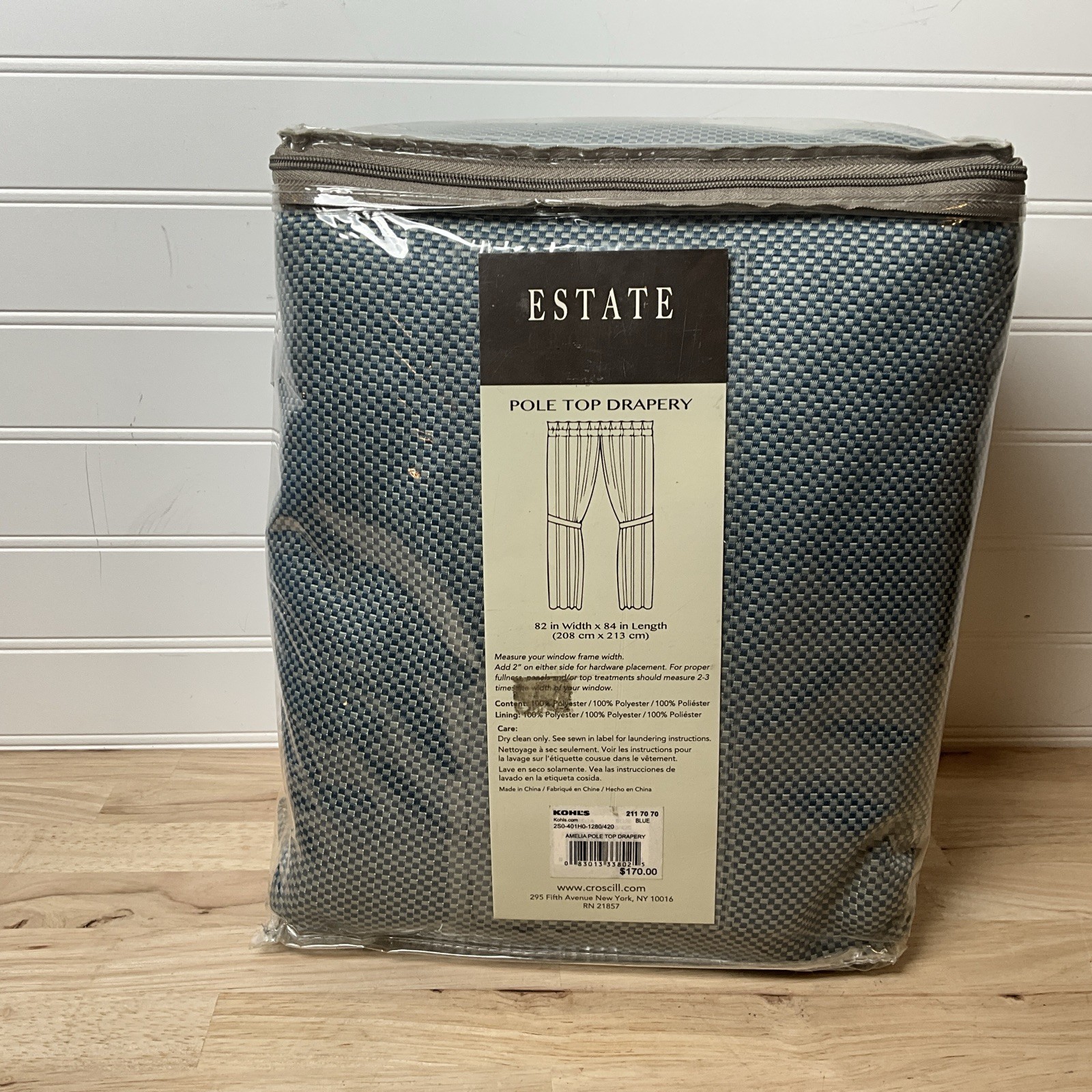 Croscill Amelia Pole Top Drape Drapery Pair 82×84 inches Blue – Two Panels