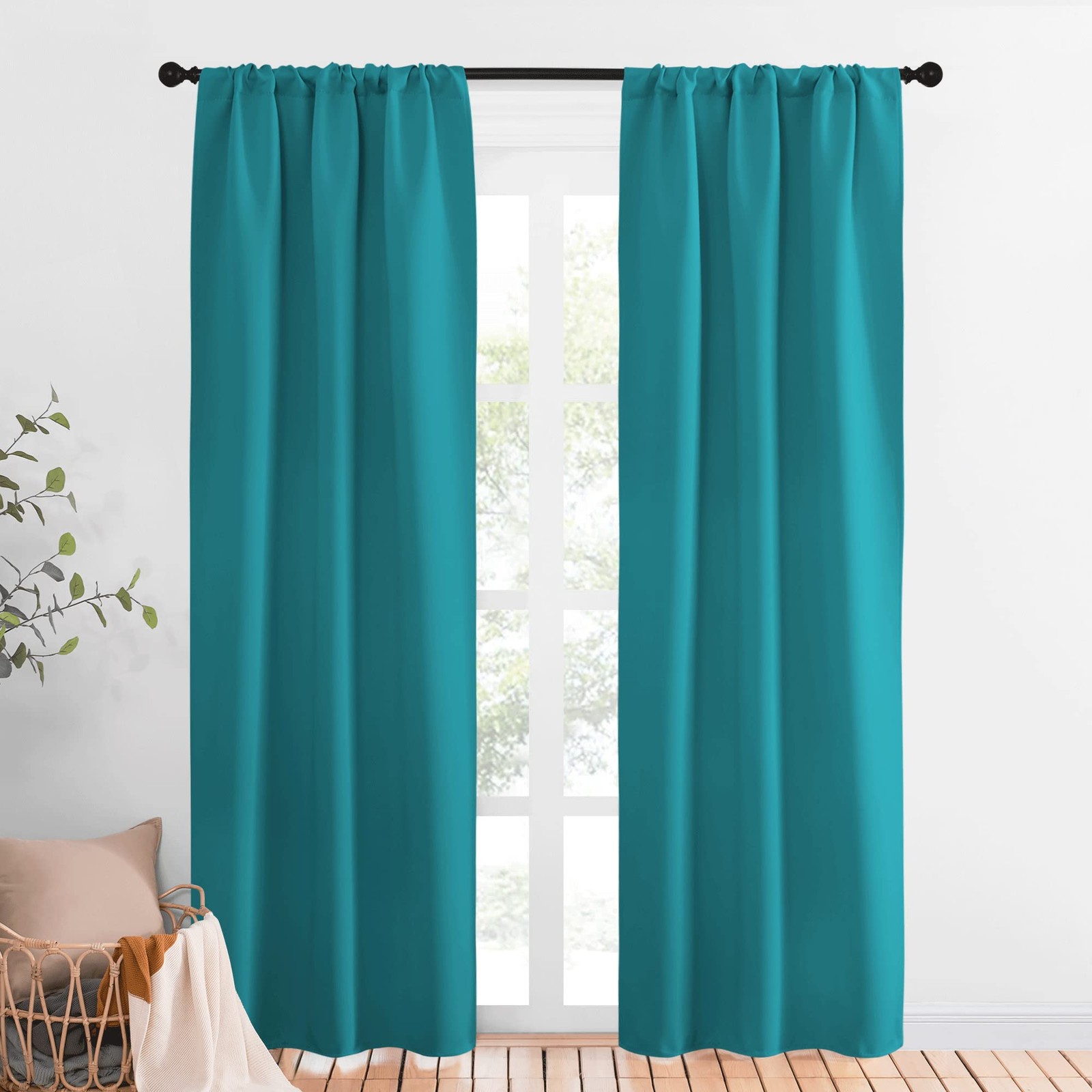 Peacock Blue Blackout Curtains Panels for Window, Thermal Insulated Rod Pocke…
