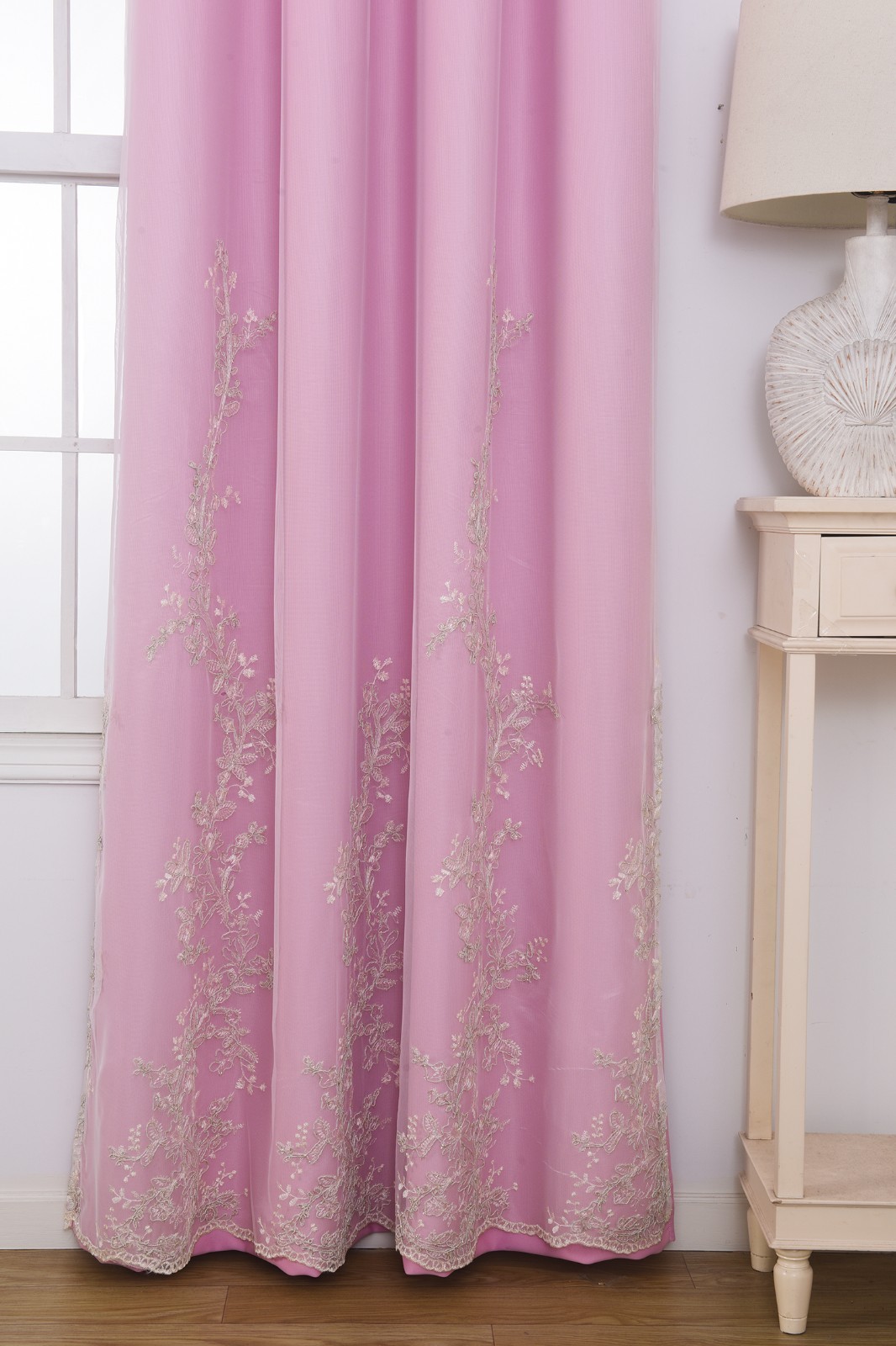 2 Panels 52x63inch Double Layer Curtains with Embroiered Sheer, Grommet Drapes