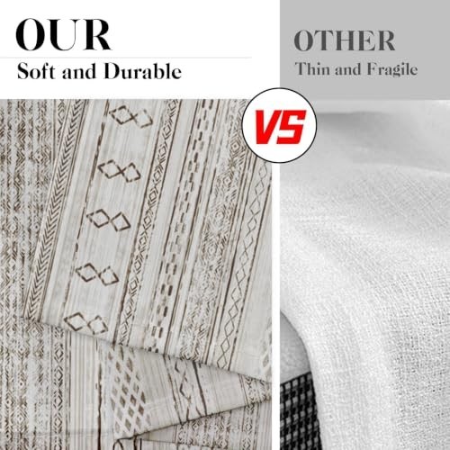 Boho Aztec Geometric Striped Beige Curtain Valance Tier Set 36 Inch 3 Piece