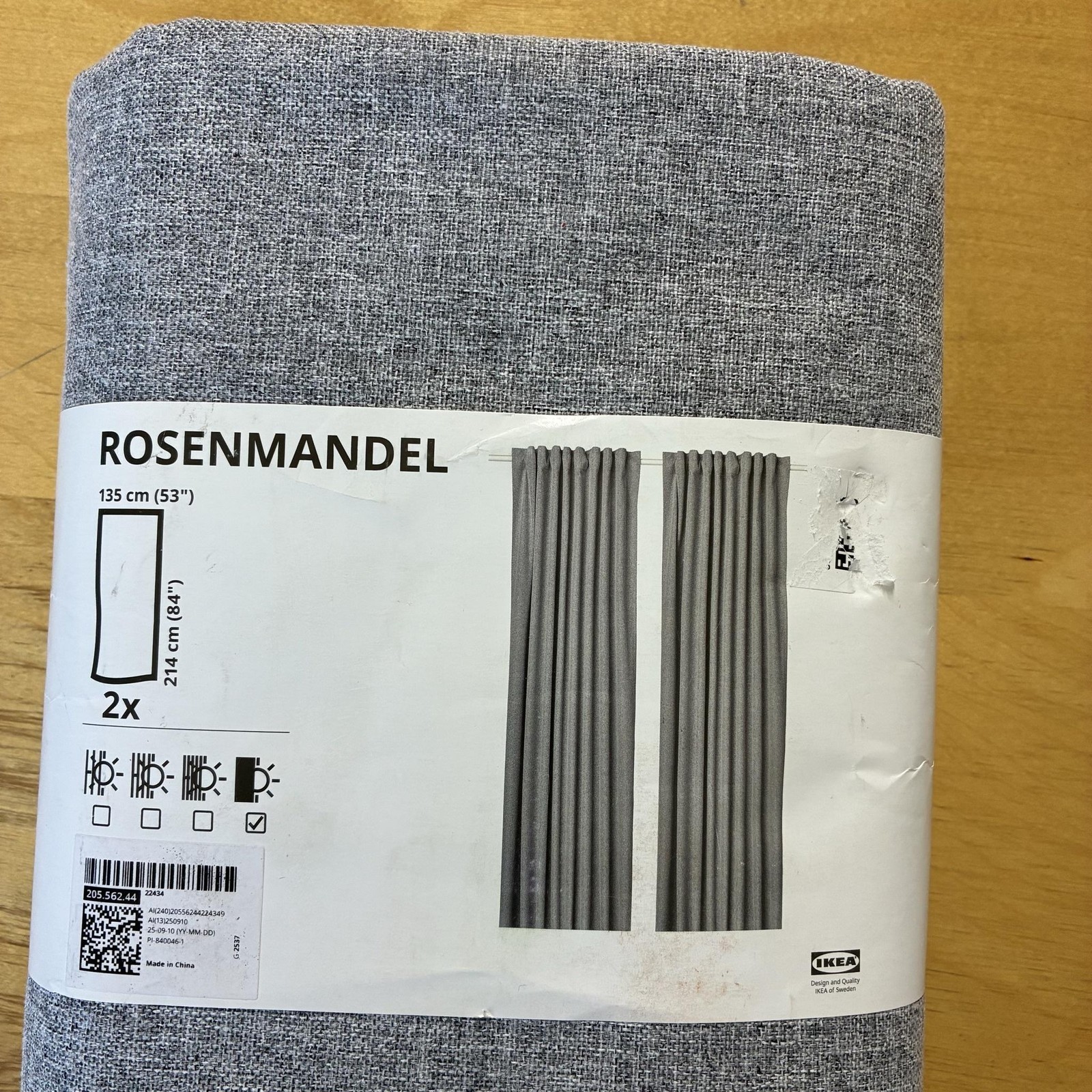 IKEA ROSENMANDEL Gray Blackout Curtain Panels Set Of 2 53×84 Textured Window