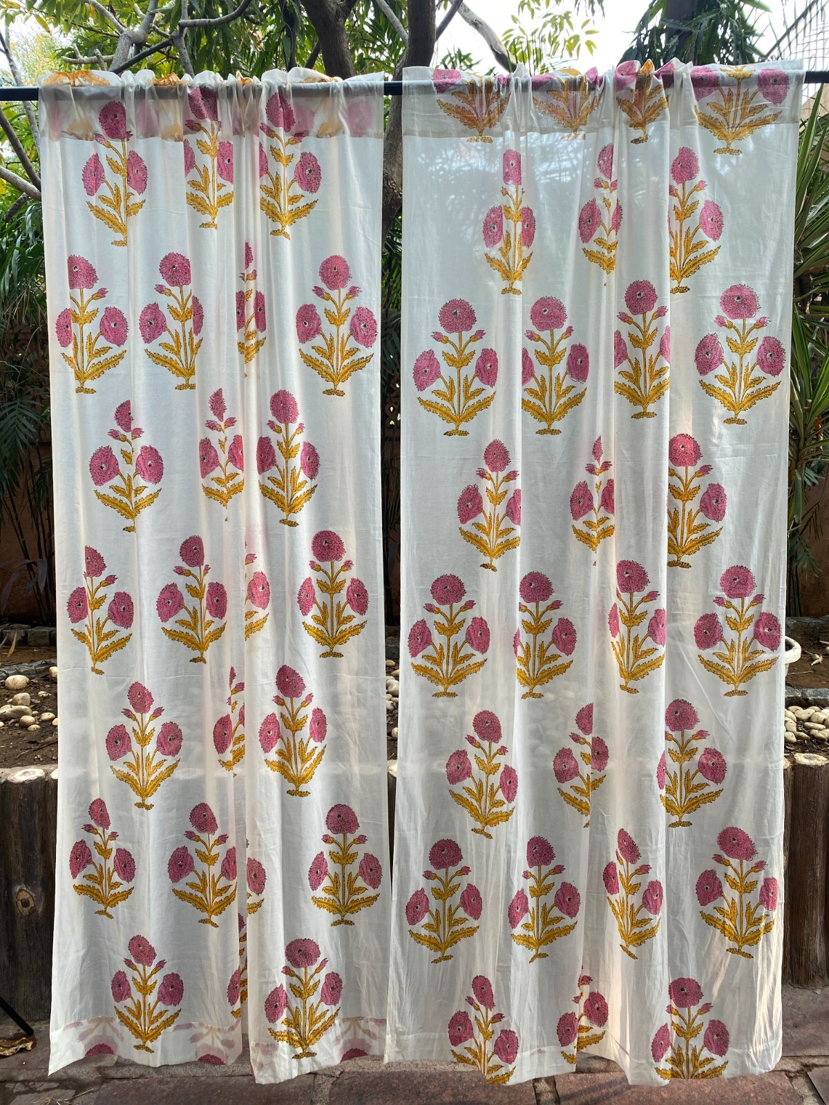Pink hand block Print Curtain Panels Set of 2 pcs Indian Cotton Curtains