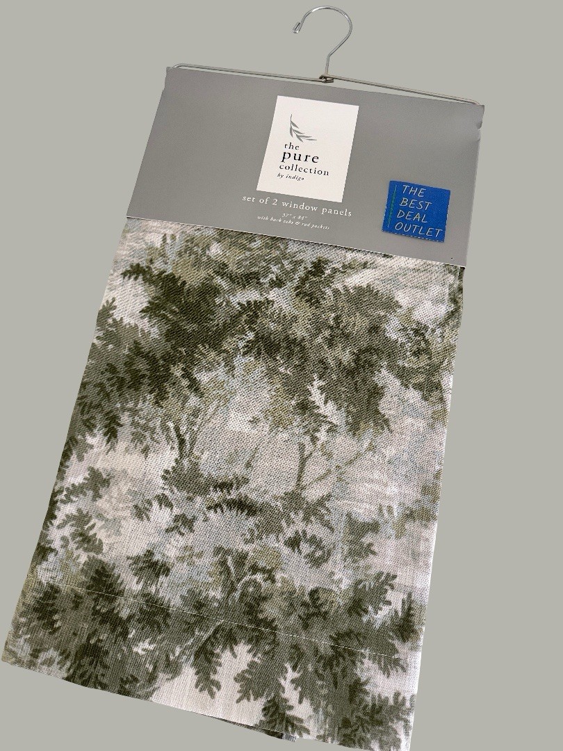 The Pure Collection Indigo Window Curtains 2 Panels 37 x 84 Olive Green Back Tab