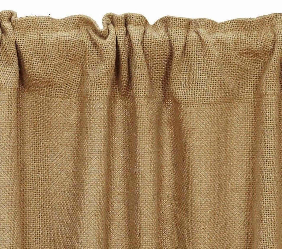 Burlap Natural Rustic Tan Cafe Curtains 100% Cotton Window Tier Set 24″ L