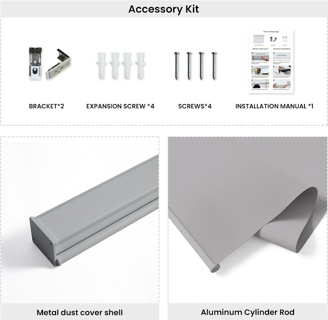 Melodieux 100% Blackout Cordless Roller Shade Grey 24x72in UV Protection