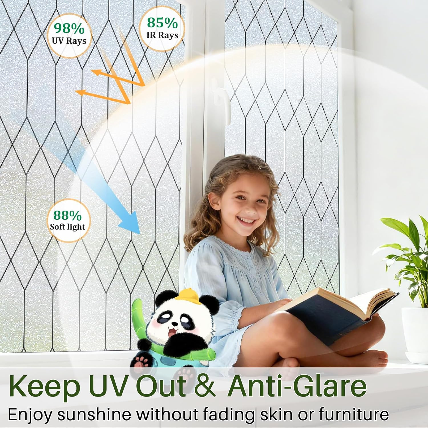 Frosted Glass Window Film Moroccan Lattice Decorative (17.5X78.7 In)