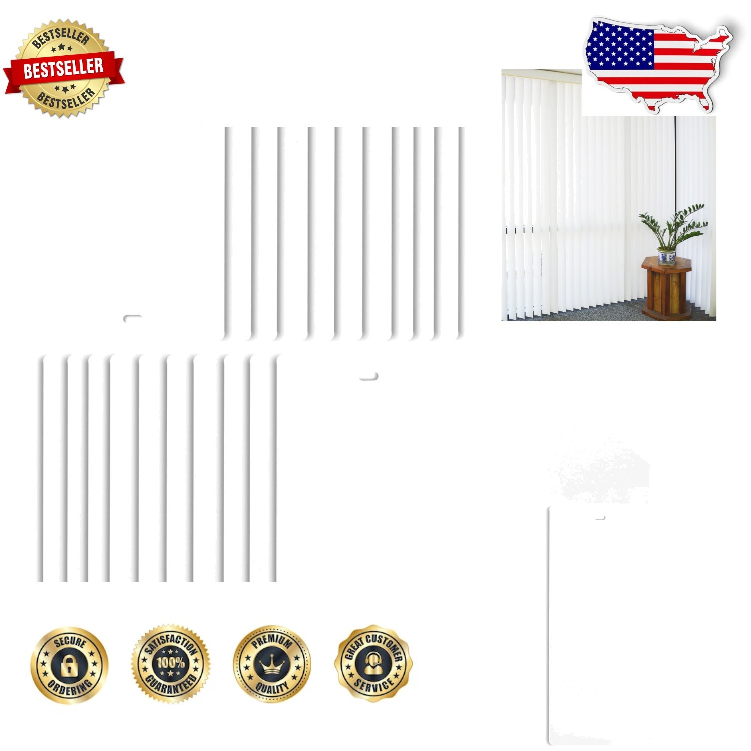 White Vinyl Vertical Blind Slats – 20pk 94.5″ L x 3.5″ W Smooth Curved