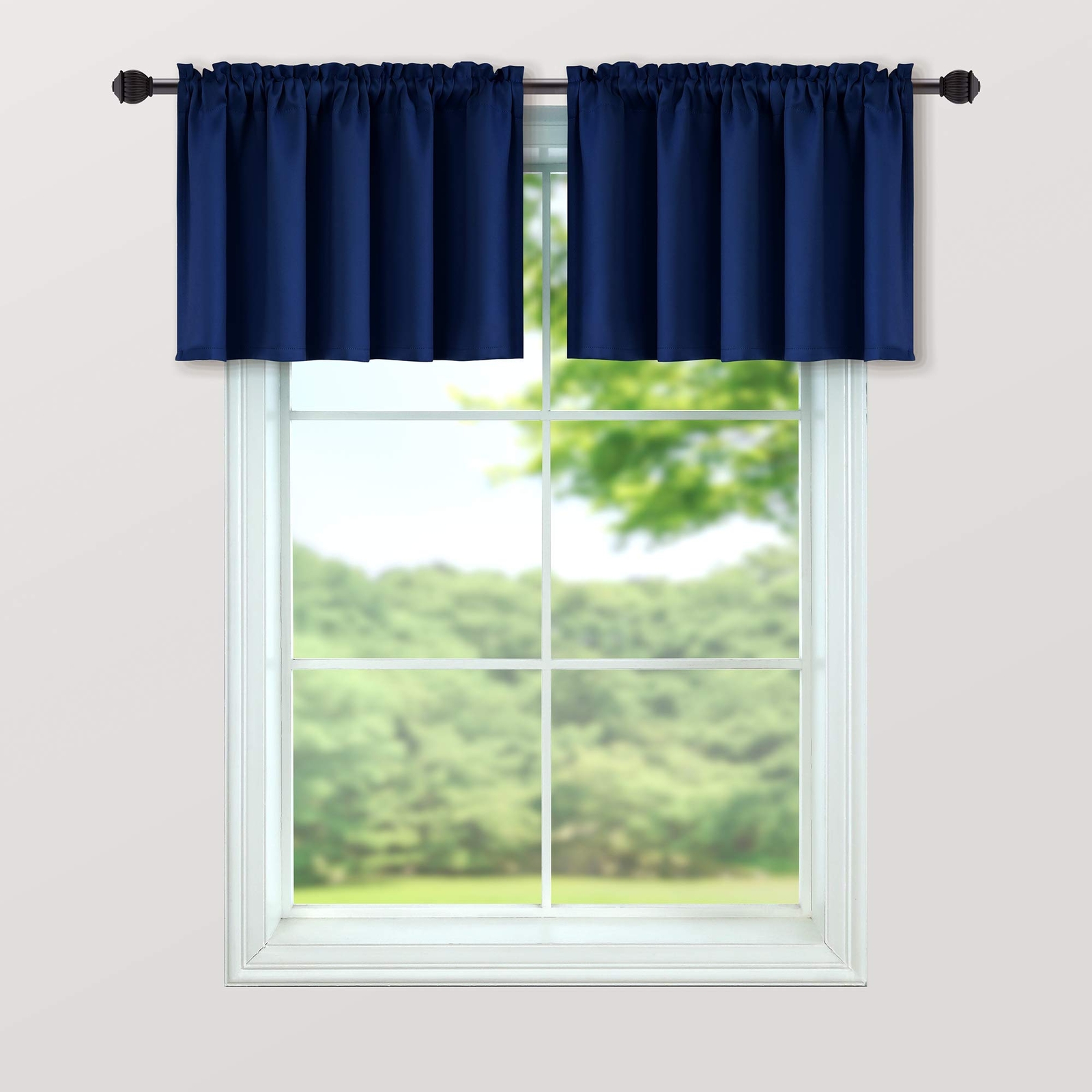 Navy Blue Window Valances For Kitchen 2 Pack Rod Pocket Blackout Light Blocking