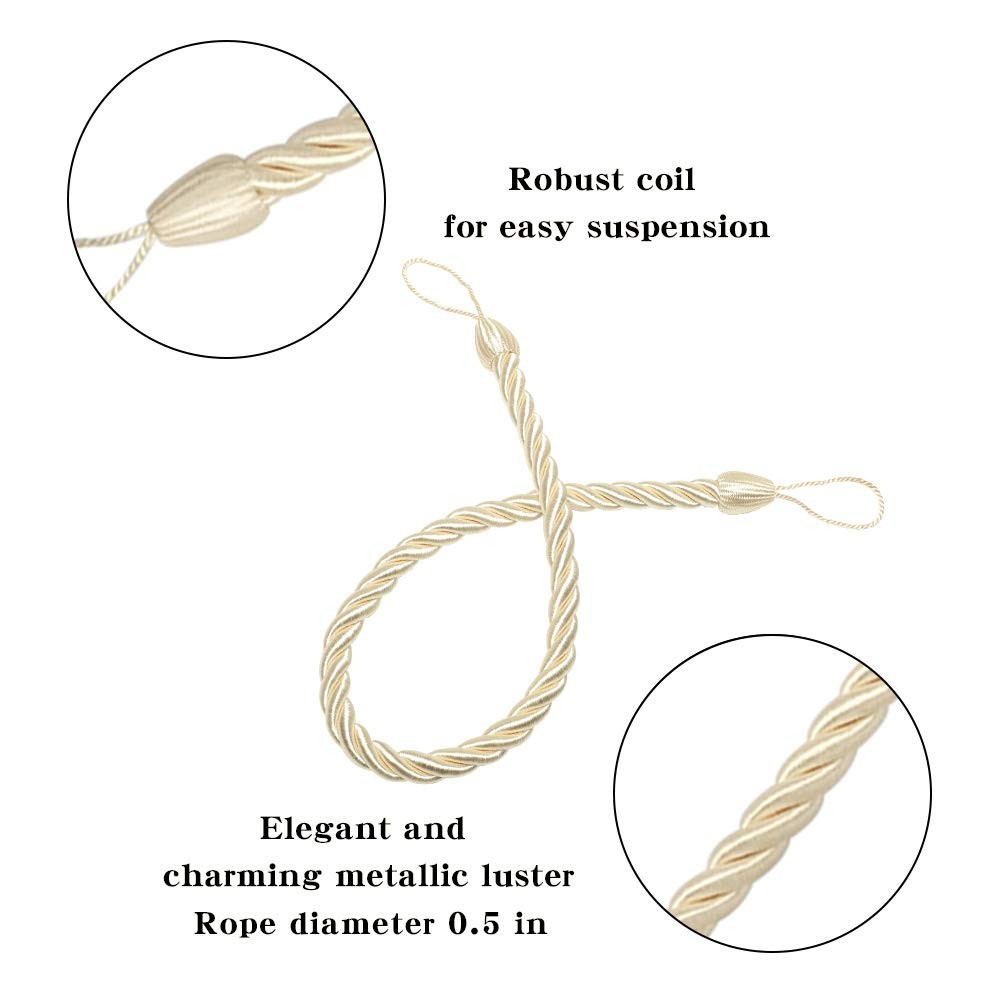 Curtain Ropes Tiebacks TieBacks, Curtain Handmade Holdbacks with 2 Metal Scre…