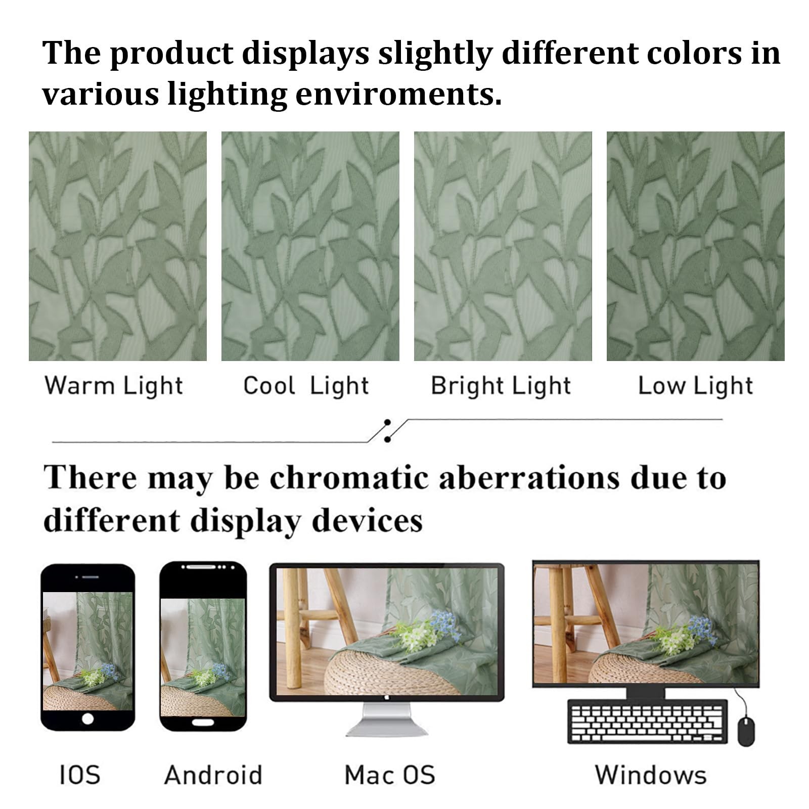 Leia 14 Inch Sage Valance for Window Green Sheer Curtains 2 PCS, Jacquard Tex…