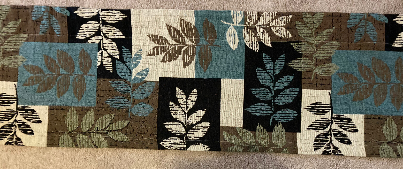 Ferns leaves tapestry Valance…teal, green, tan 15″ x 52″