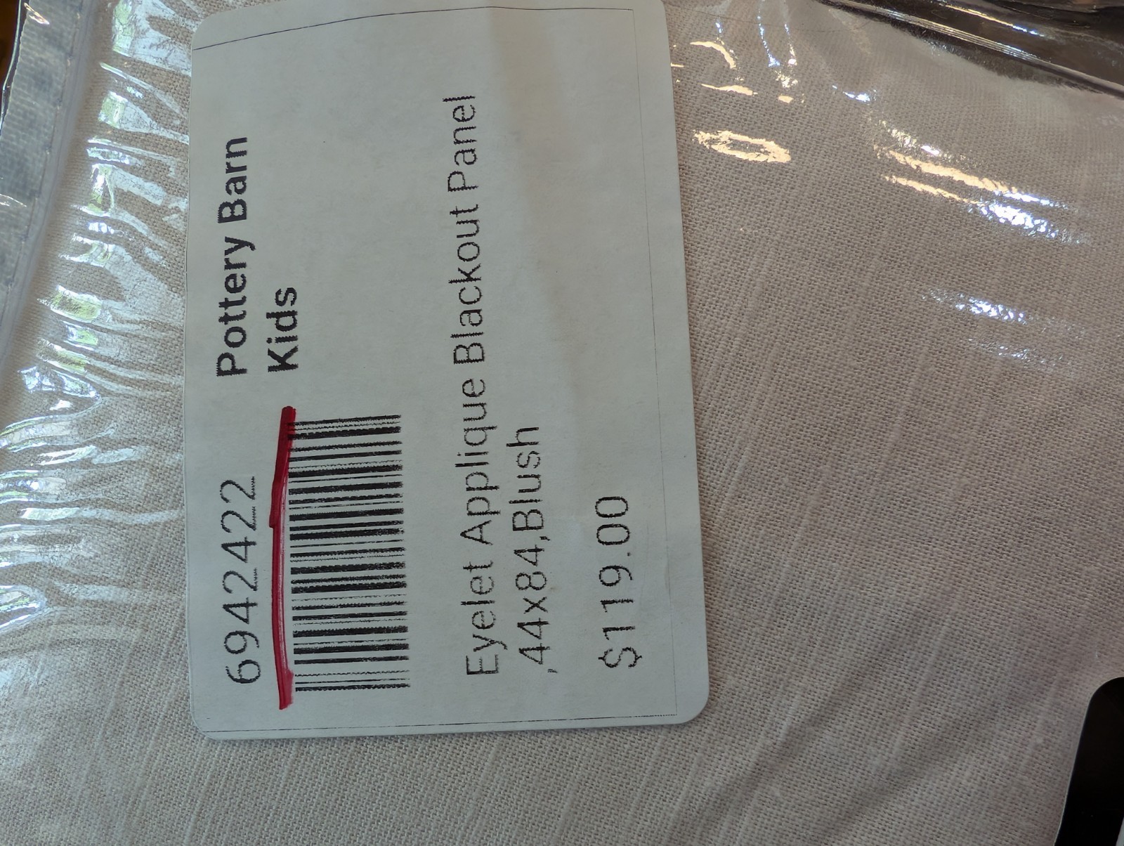 POTTERY BARN KIDS Vera Eyelet Applique BO Curtain-44×84″-Blush/Pink-NWT