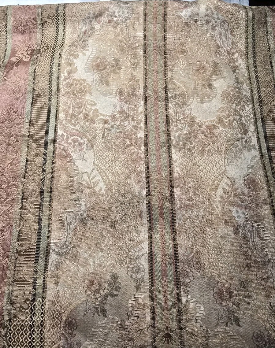 Vtg Croscill 4 Curtain Panels 86×53” Jacquard Damask Floral Beige Golden Pink