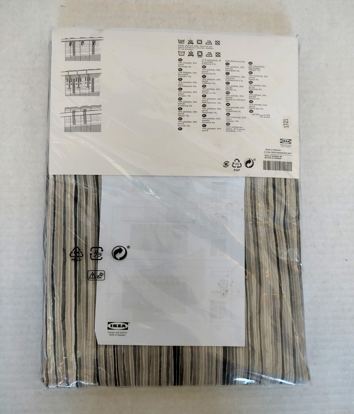 IKEA Dagrun Grey Beige Striped Curtains 2 Panels 57″x 98 1/2″ New NIP