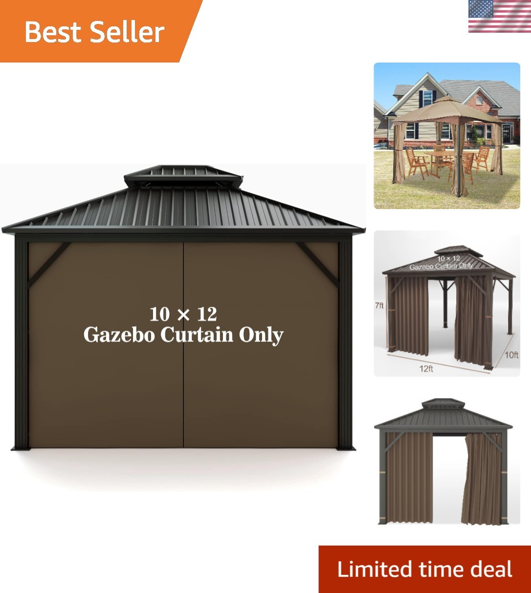 Outdoor Privacy Curtain for Gazebo 10′ x 12′ – Water-Resistant and UV-Protected