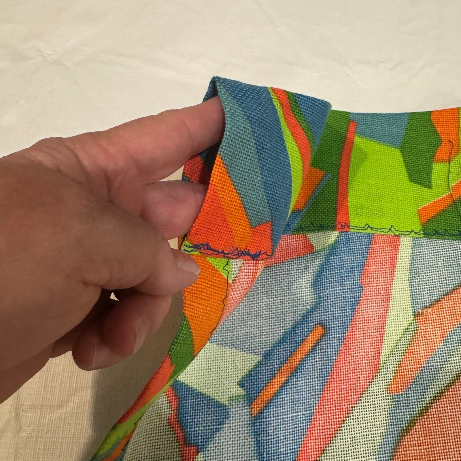 Bright Funky Abstract Geometric Curtain Panels 29×40″ Set of 2 Orange Green Blue