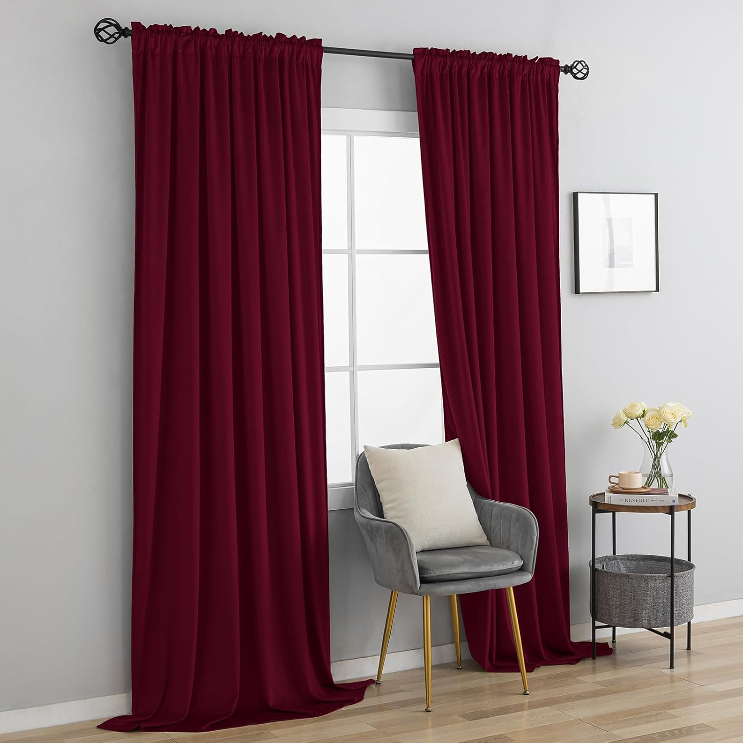 Velvet Curtains 84 Inches 2 Panels – Luxury Room Darkening Wine Red Curtains for