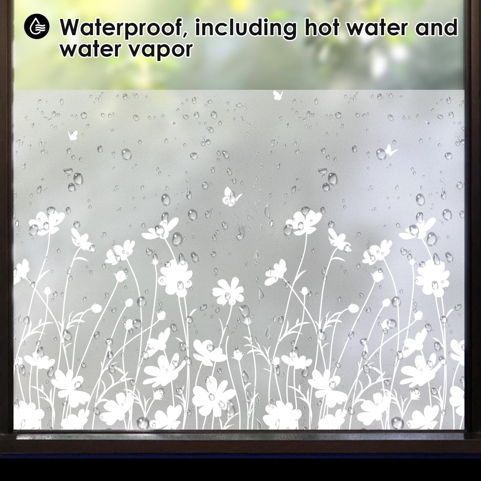 DKTIE Window Privacy Film Flowers Pure White Pattern Stained Glass Window Fil…