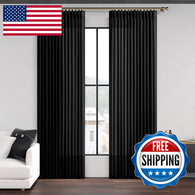 Yuanice Linen Non See Through 86 Inch Pinch Pleated Curtains 2 Panels Set For