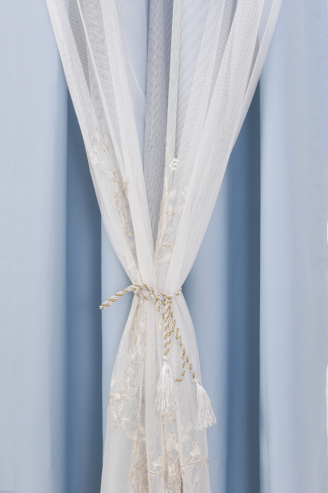 2 Panels 52x63inch Double Layer Curtains with Embroiered Sheer, Grommet Drapes