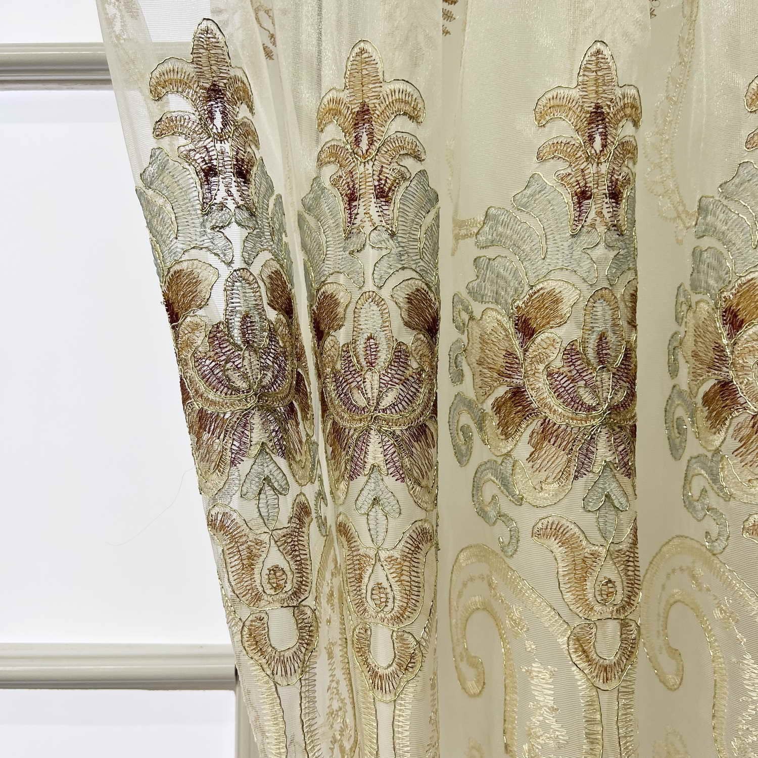 Wpkira Exquisite European Embroidered Floral Sheer Curtains Rod Pocket