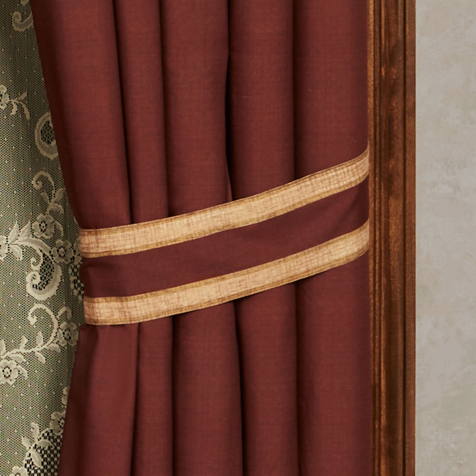 Savonnerie 2 Pc Window Set, 100W Curtain Pair, Valance, Brushed Microfiber
