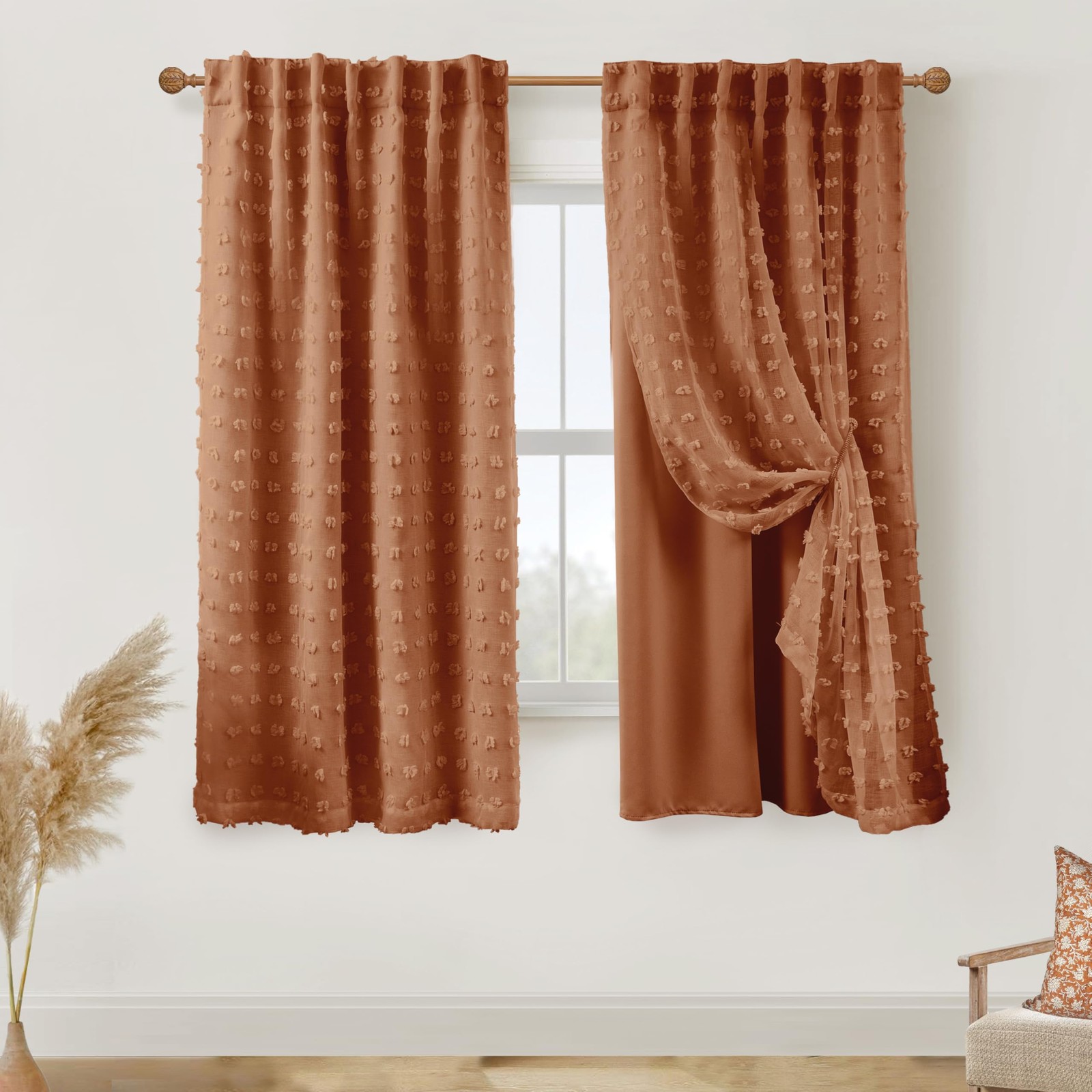 Rustic Retro Black Out Curtains 63 Inch Long for Bedroom Windows,Room Darkeni…