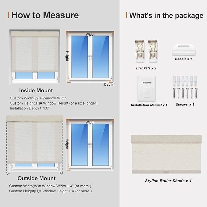 MOTORIZED CREAM Custom Size Light Filtering Cordless Roller Blinds Natural Woven