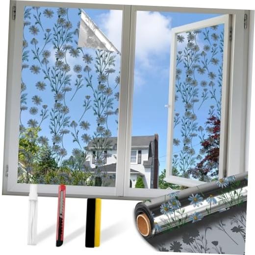 Upgraded Window Privacy Film One Way Daytime 17.5 x 78.7 in Silver(daisy)