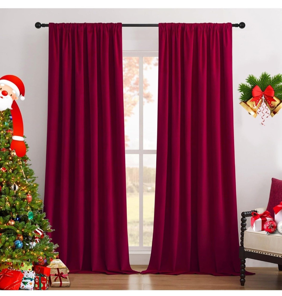 Joydeco Red 100% Blackout Curtains 90 Inch 2 Panels, Thermal Red Velvet Curtains