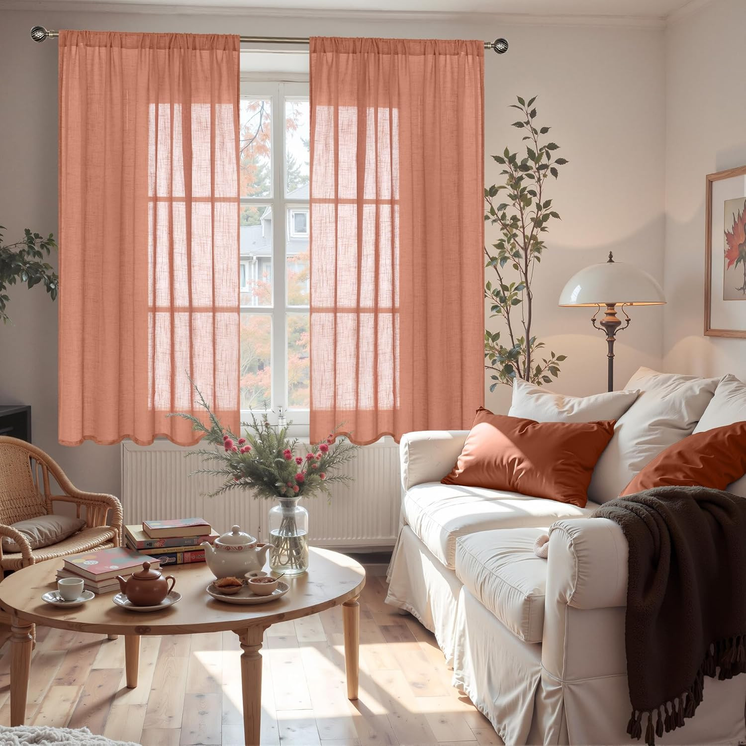 Bgment Rust Terracotta Linen Curtains 45 Inch Length, Burnt Orange Semi Sheer Dr