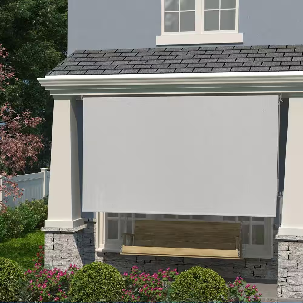 Stone Cordless UV Blocking Fade Resistant Fabric Exterior Roller Shade 72 In. W