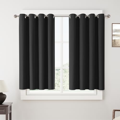 100%out Linen Curtains 45 Inches Long 2 Panels 52″W x 45″L (Pack of 2) Black