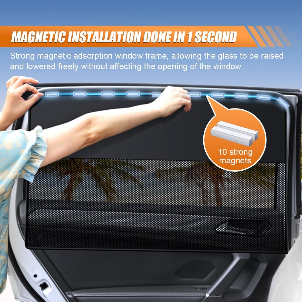 UHANBUT Car Rear Side Window Sunshade, Magnetic Automotive (2PCS), Black