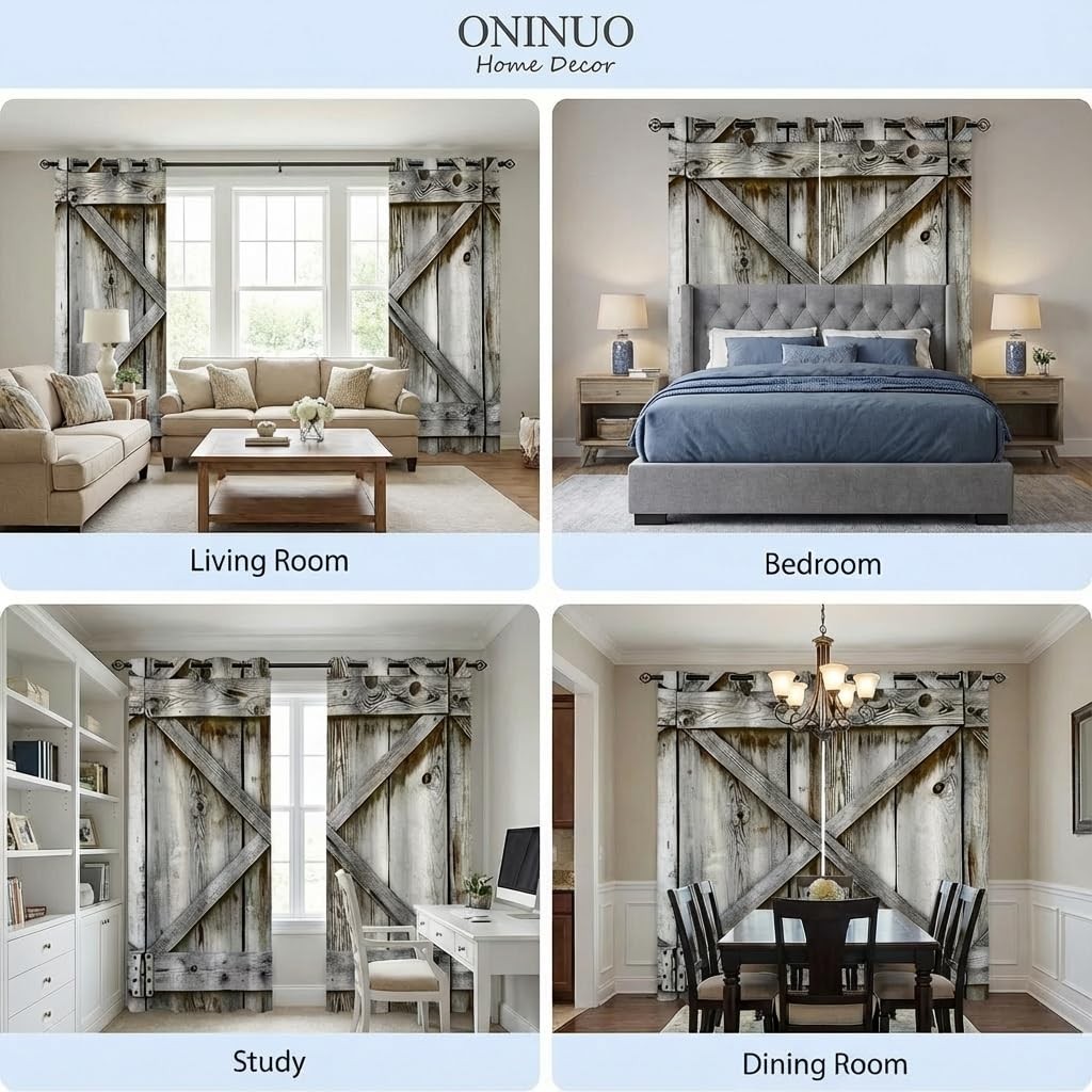 Barn Door Blackout Curtains – Rustic Wood Farmhouse Country Style Window Drap…