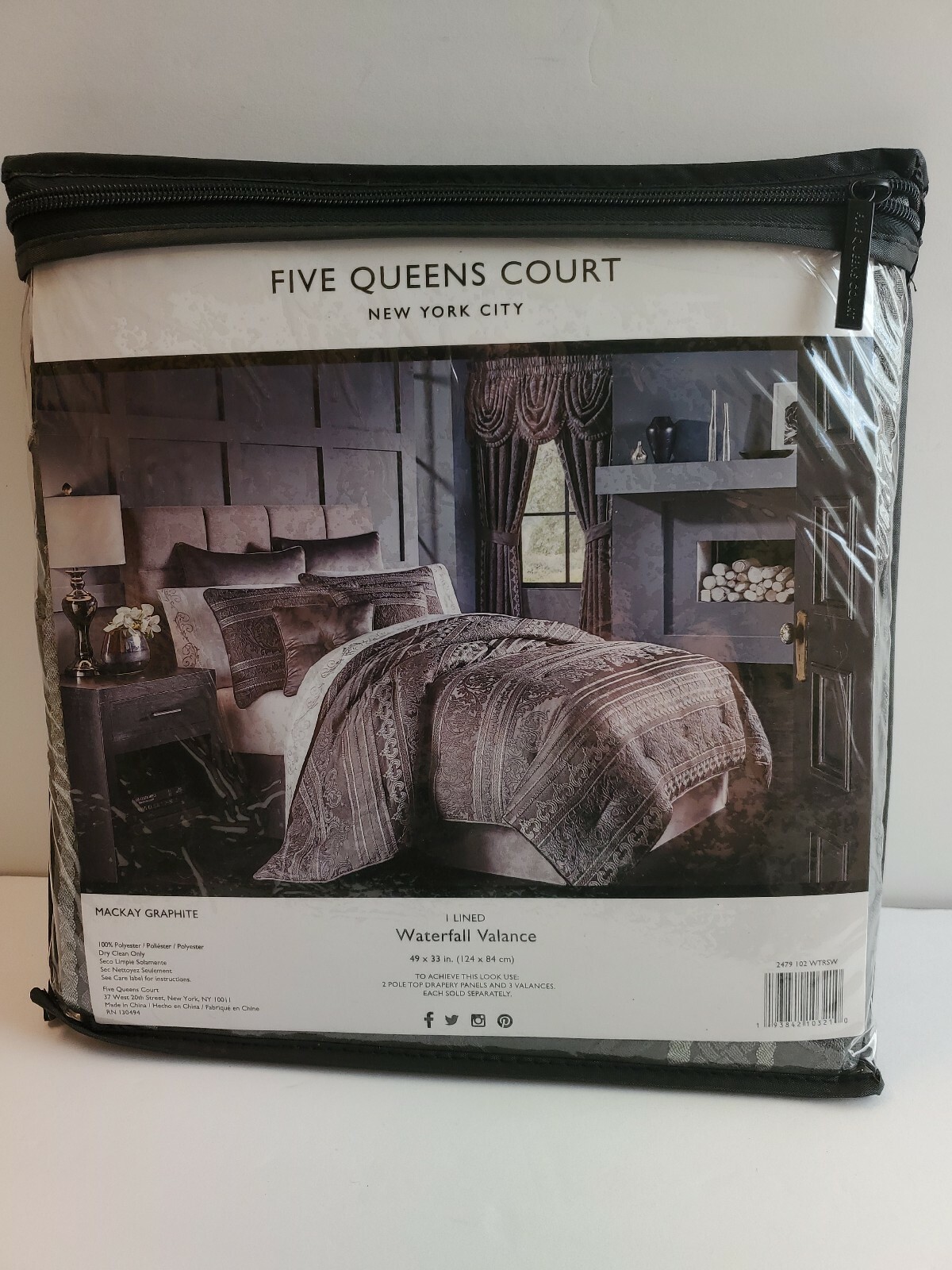 Five Queens Court I Lined Waterfall Valance 49×33 In.
